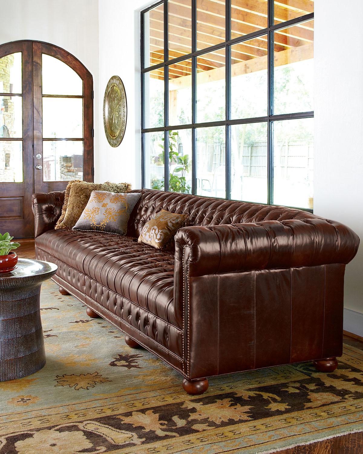 Industrial Style Furniture Get A, Extra Long Tufted Leather Sofa