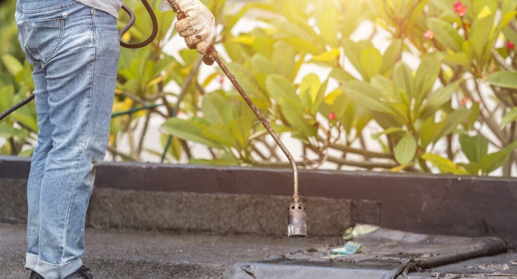 worker use weed torch for burning plants