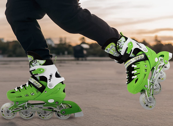 picture of kid driving adjustable boys inline skates outside