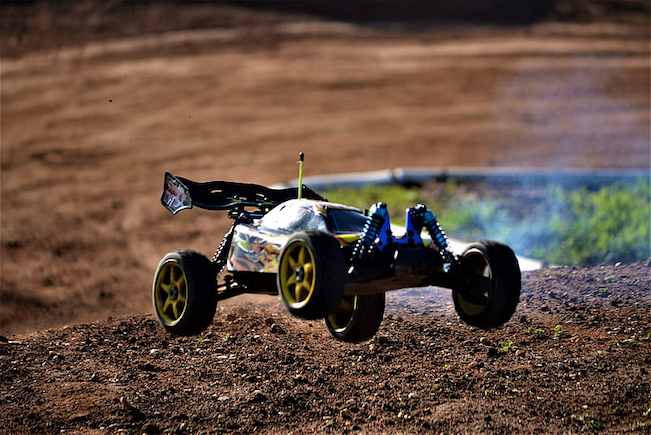 rc nitro car driving in the air