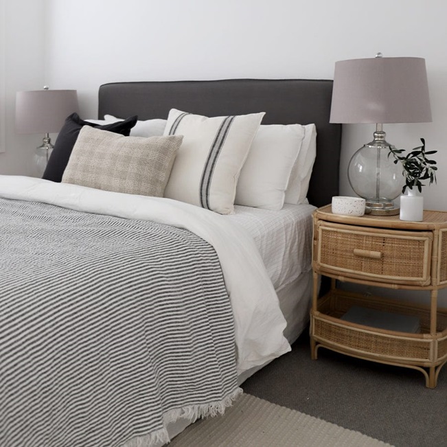 Juno Bedhead with Overlocked Slipcover Queen Size Wolf Grey with Grey Stitching