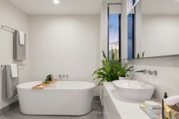 modern bathroom with a freestanding bathtub